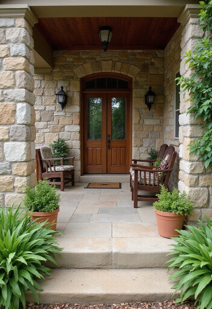 10 Front Porch Column Ideas for Strong Architectural Detail - 3. Stone Pillars for Rustic Charm