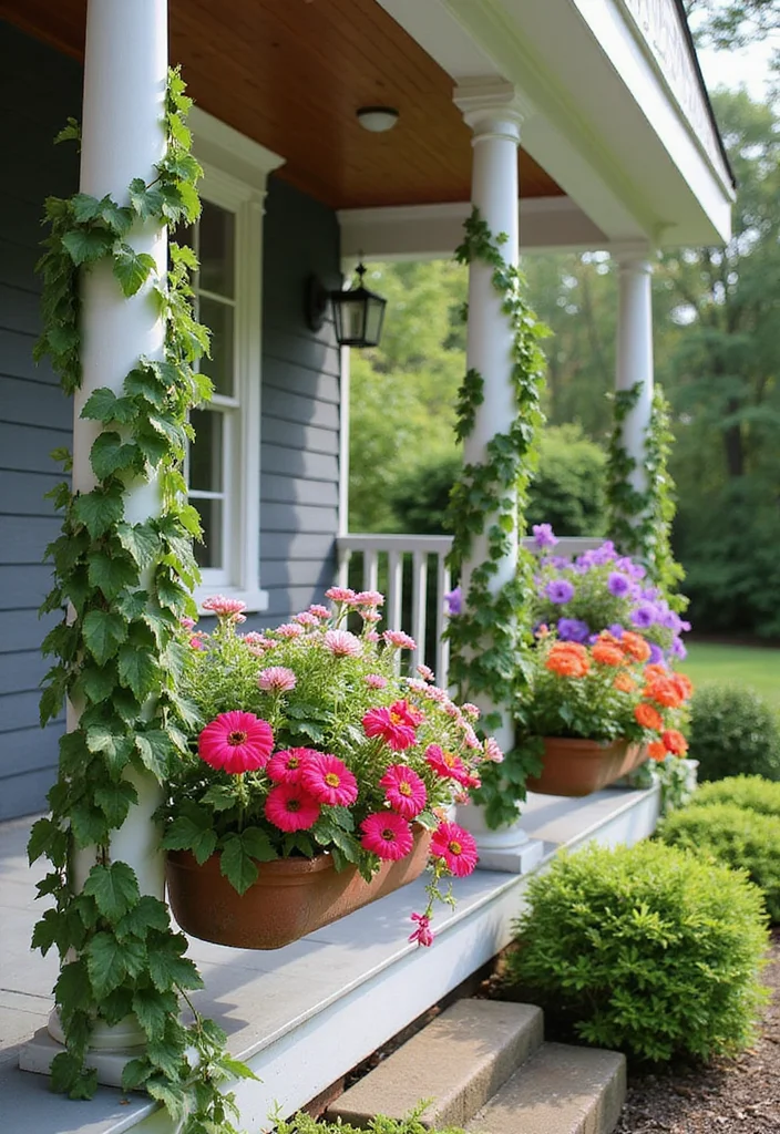 10 Front Porch Column Ideas for Strong Architectural Detail - 6. Column Planters