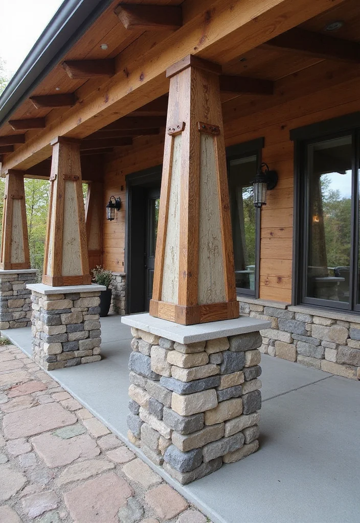 10 Front Porch Column Ideas for Strong Architectural Detail - 7. Mixed Material Columns