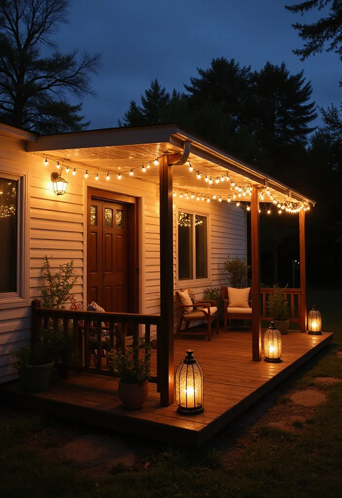 10 Mobile Home Front Porch Ideas for Charming Curb Appeal - 3. Whimsical Lighting