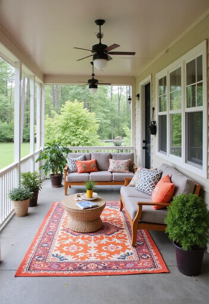 10 Mobile Home Front Porch Ideas for Charming Curb Appeal - 5. Outdoor Rugs for Comfort