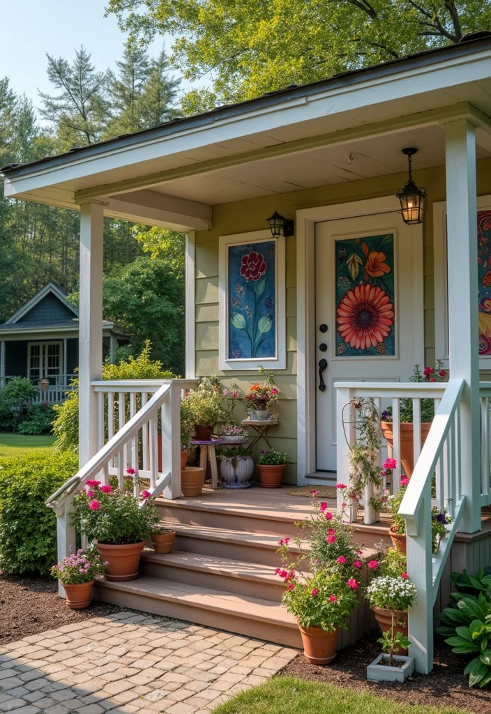 10 Mobile Home Front Porch Ideas for Charming Curb Appeal - 8. Personal Touch with Artwork