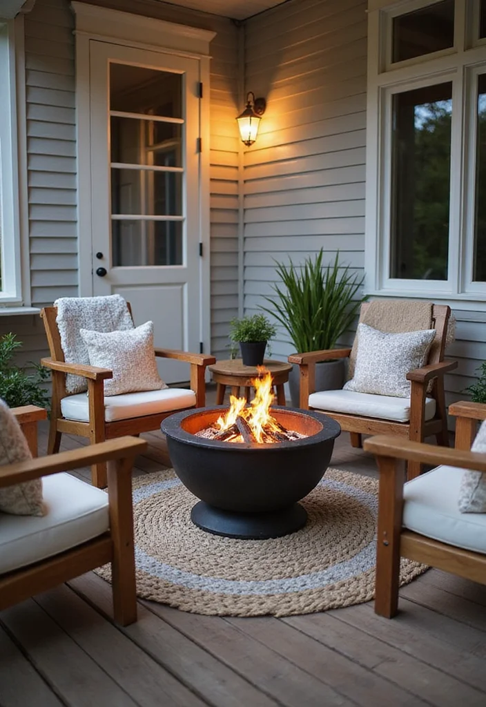 10 Mobile Home Front Porch Ideas for Charming Curb Appeal - 9. Functional Fire Pit