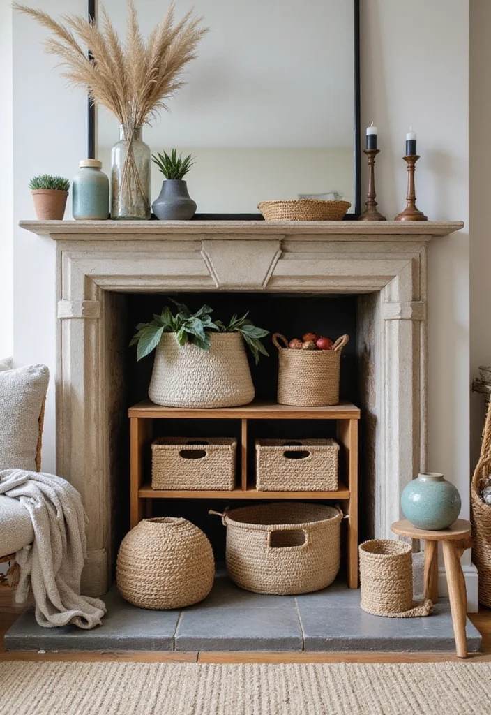 10 Non Working Fireplace Ideas for Creative Decorative Use - 6. Decorative Storage Space