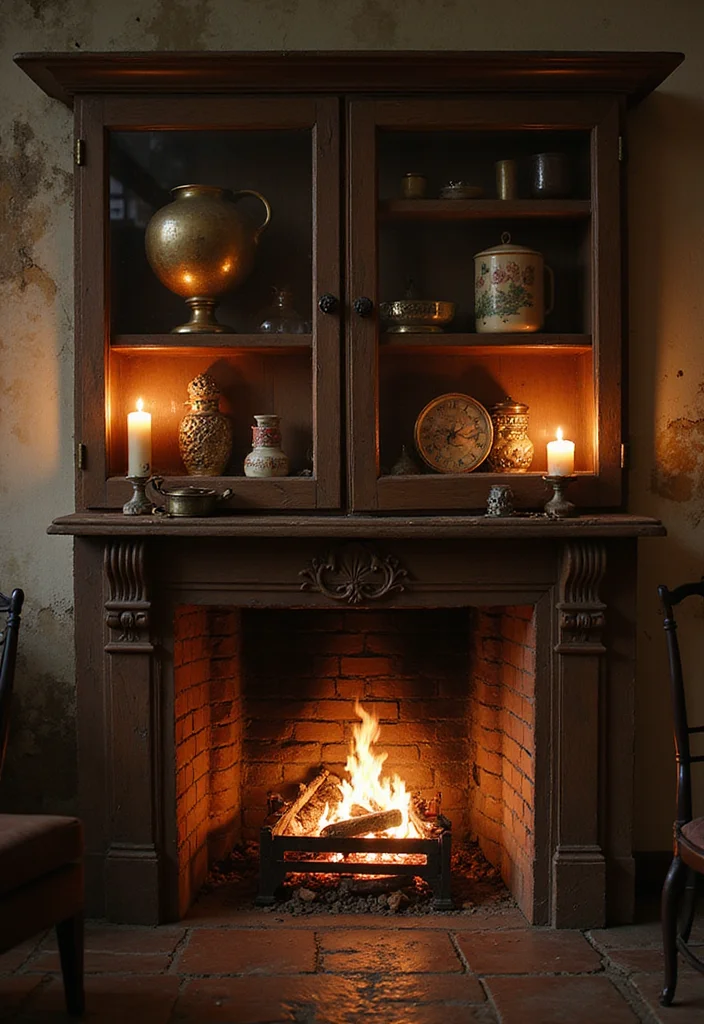 10 Non Working Fireplace Ideas for Creative Decorative Use - 7. Vintage Showcase