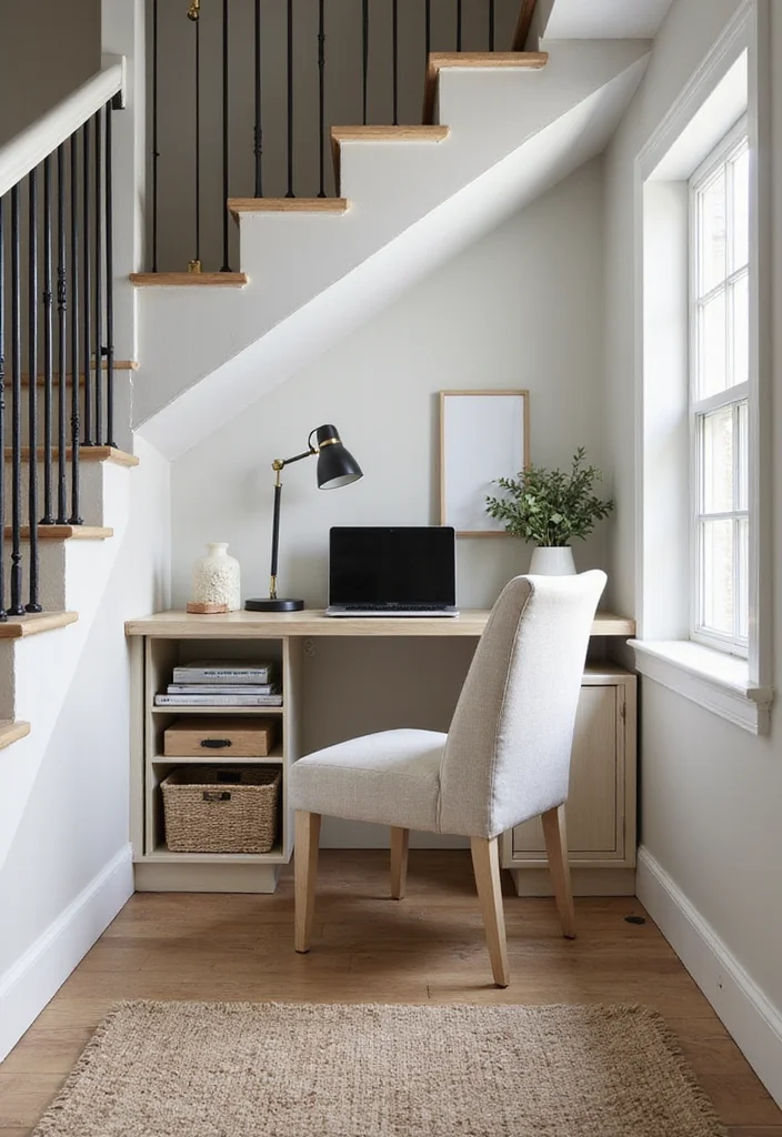 10 Office Under Stairs Ideas for Smart Hidden Workspace - 10. Stylish Home Office with Hidden Storage