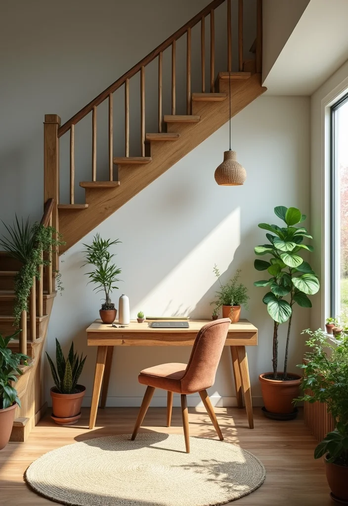 10 Office Under Stairs Ideas for Smart Hidden Workspace - 6. Nature-Inspired Office