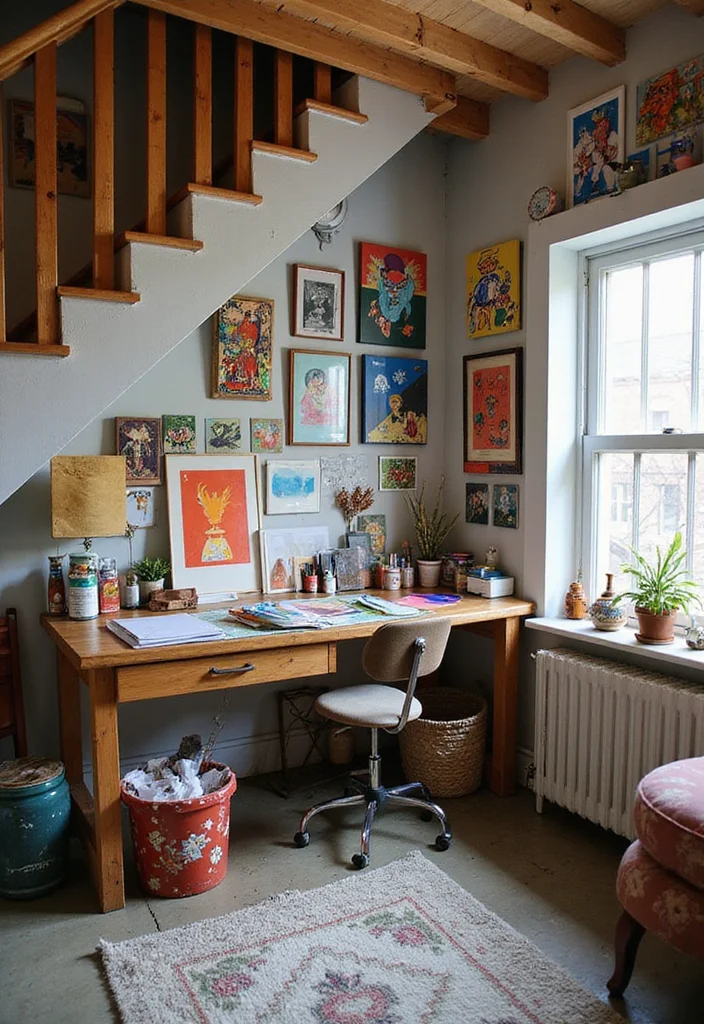 10 Office Under Stairs Ideas for Smart Hidden Workspace - 8. Creative Studio Space