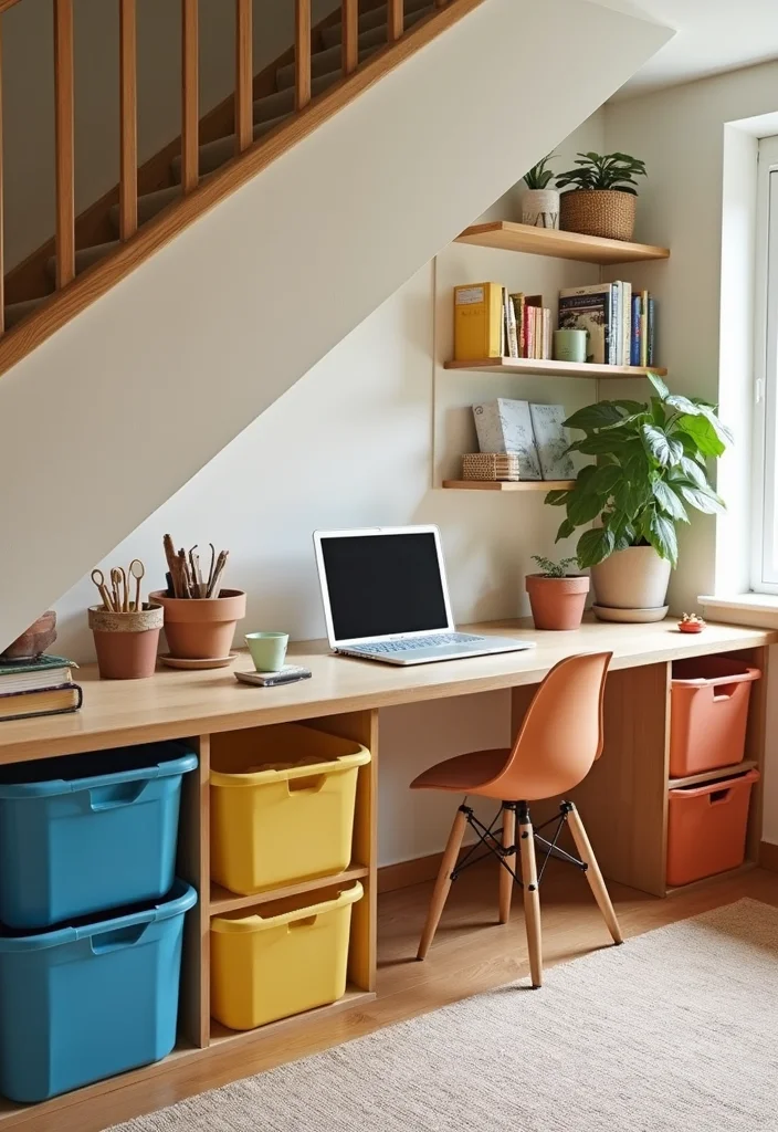10 Office Under Stairs Ideas for Smart Hidden Workspace - 9. Family Use Workspace