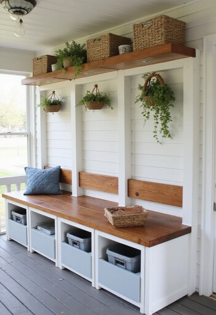 10 Small Enclosed Front Porch Ideas for Cozy Functional Use - 5. Versatile Storage Solutions