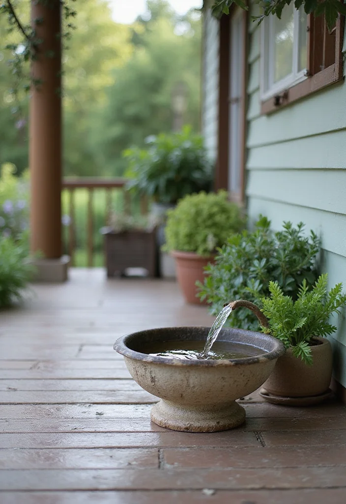 10 Small Enclosed Front Porch Ideas for Cozy Functional Use - 9. A Pet Water Feature