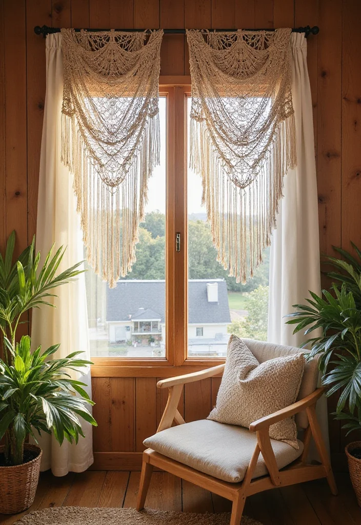10 Small Window Curtain Ideas for Light Stylish Coverage - 5. Macrame Window Treatments for Artisan Vibes