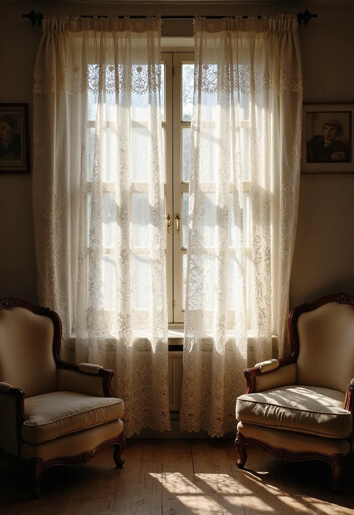 10 Small Window Curtain Ideas for Light Stylish Coverage - 7. Vintage Lace for Timeless Charm