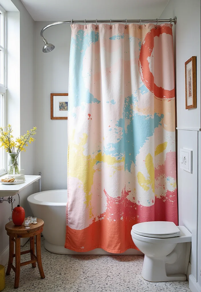 10 Tall Shower Curtain Ideas for Elegant Vertical Height - 10. Artistic Abstract Designs