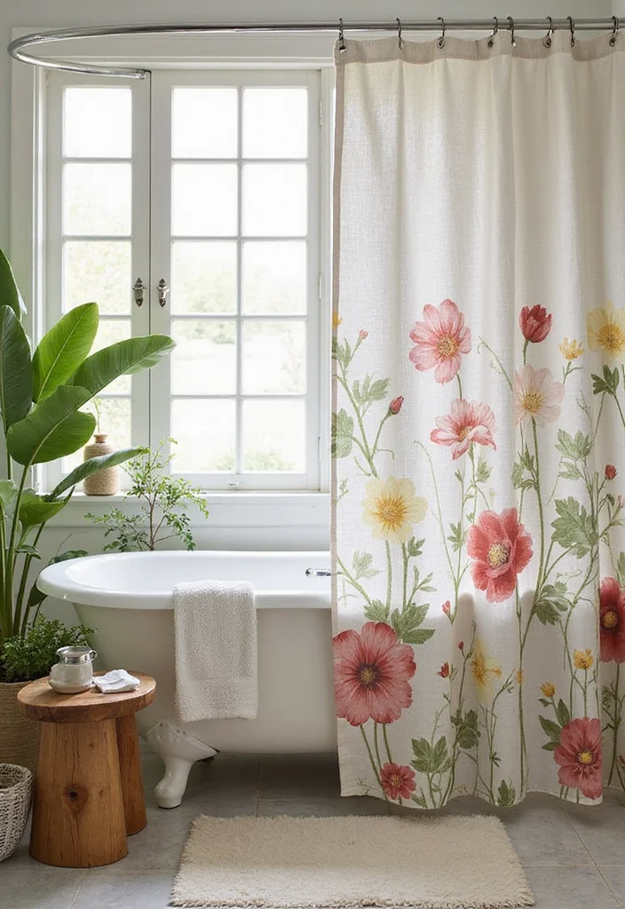 10 Tall Shower Curtain Ideas for Elegant Vertical Height - 4. Artistic Floral Prints