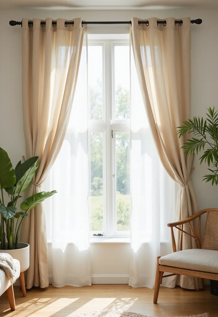 10 Three Window Curtain Ideas for Balanced Unified Style 1 10 Three Window Curtain Ideas for Balanced Unified Style - 1. Organic Cotton Drapes for Soft Elegance