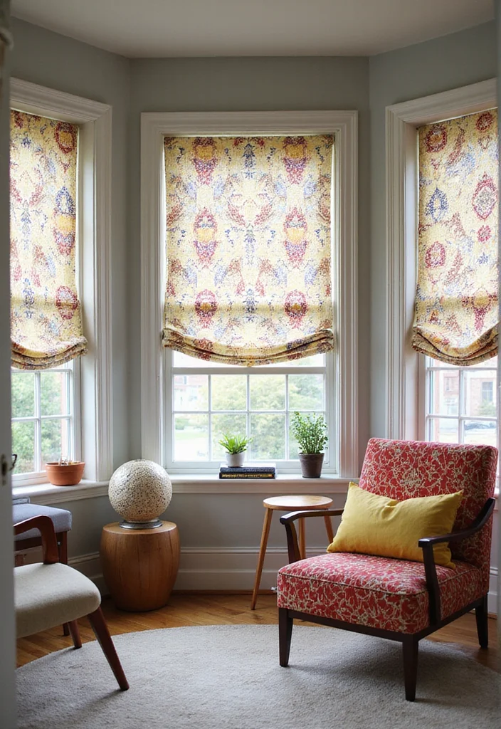 10 Three Window Curtain Ideas for Balanced Unified Style 100 10 Three Window Curtain Ideas for Balanced Unified Style - 10. Custom Prints for Unique Style