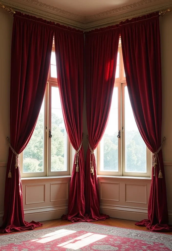 10 Three Window Curtain Ideas for Balanced Unified Style 78 10 Three Window Curtain Ideas for Balanced Unified Style - 8. Velvet Drapes for Luxe Appeal