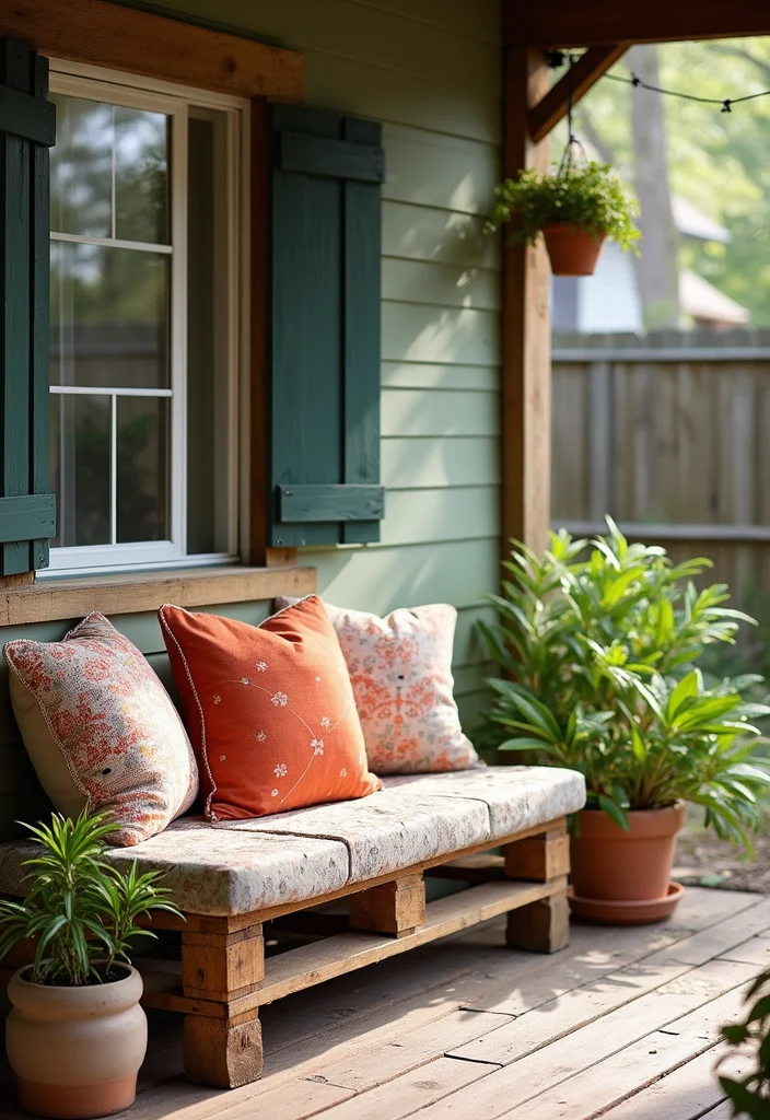 10 Uncovered Front Porch Ideas for Open Air Comfort - 1. Pallet Perfection: Upcycled Seating Solutions