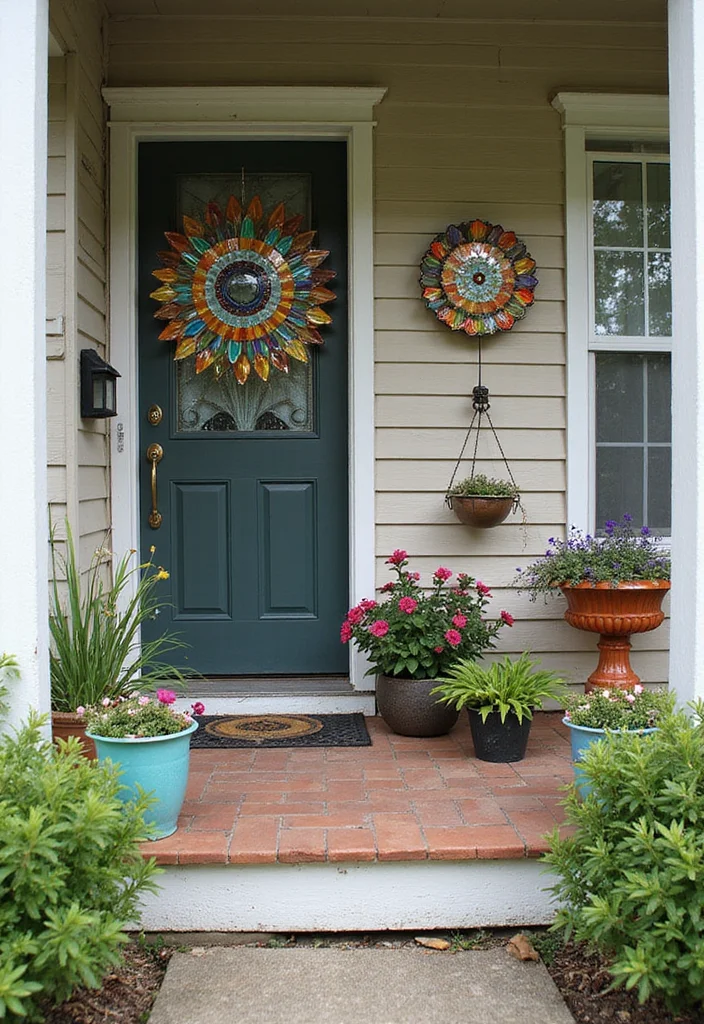 10 Uncovered Front Porch Ideas for Open Air Comfort - 10. Recycled Glass Decor: Sparkle and Shine