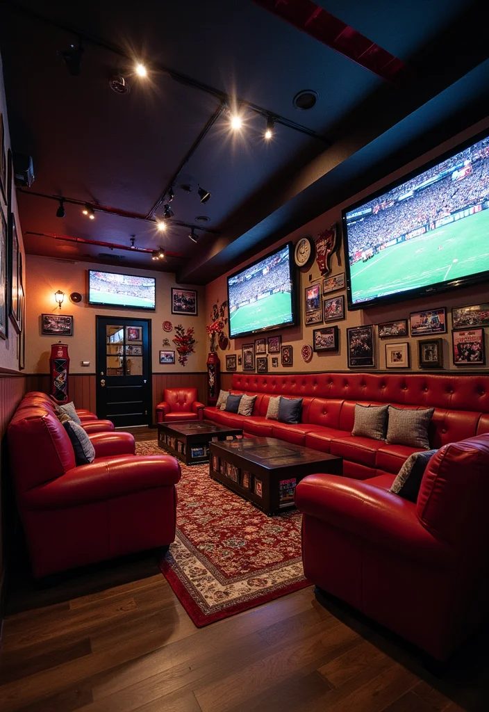 12 Basement Man Cave Ideas for Relaxed Personal Space - 3. Sports Viewing Zone