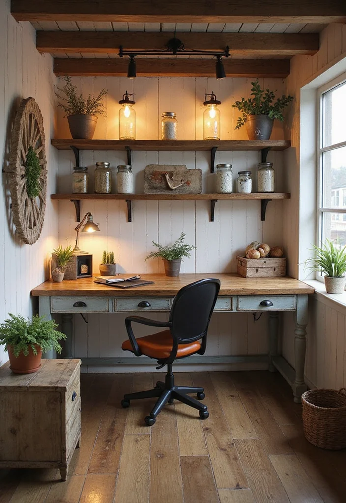 12 Basement Office Ideas for Quiet Productive Workspaces - 5. Rustic Farmhouse Charm