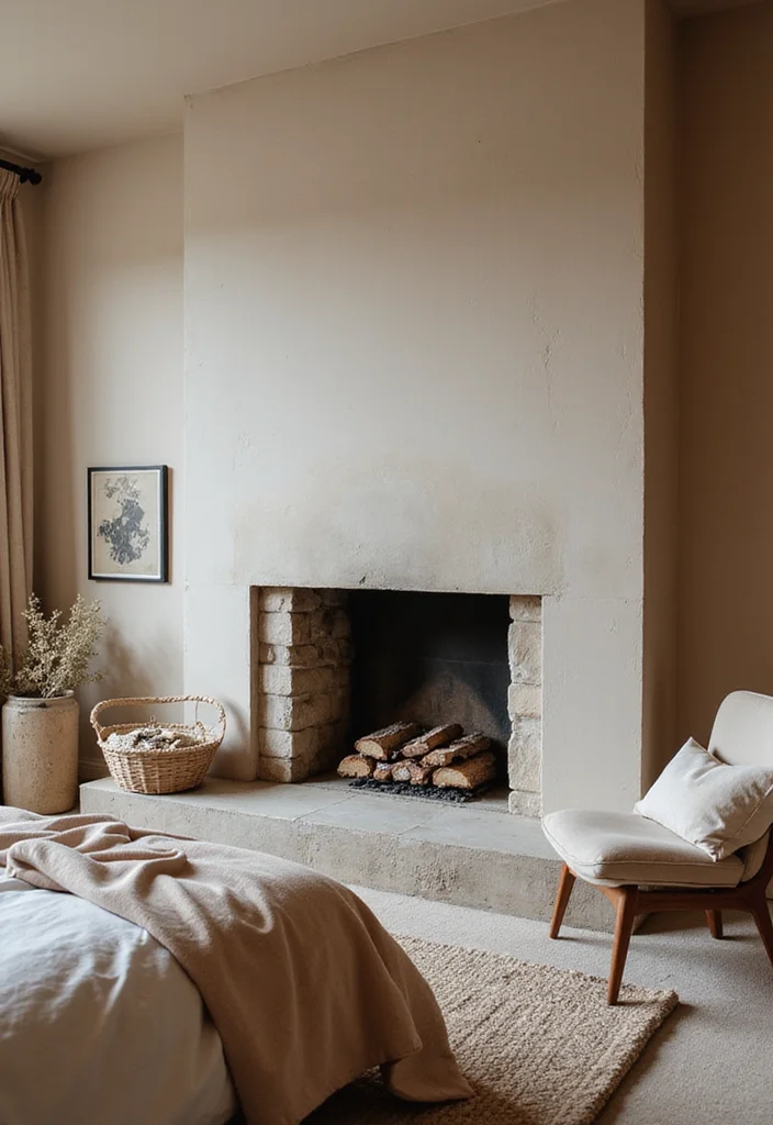 12 Bedroom Fireplace Ideas for Cozy Relaxing Ambience 12 12 Bedroom Fireplace Ideas for Cozy Relaxing Ambience - 2. Minimalist Stone Hearth