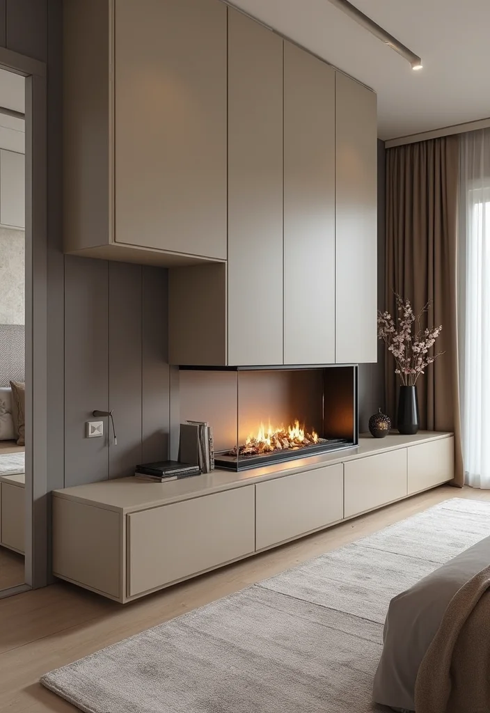 12 Bedroom Fireplace Ideas for Cozy Relaxing Ambience 56 12 Bedroom Fireplace Ideas for Cozy Relaxing Ambience - 6. Stylish Linear Fireplace