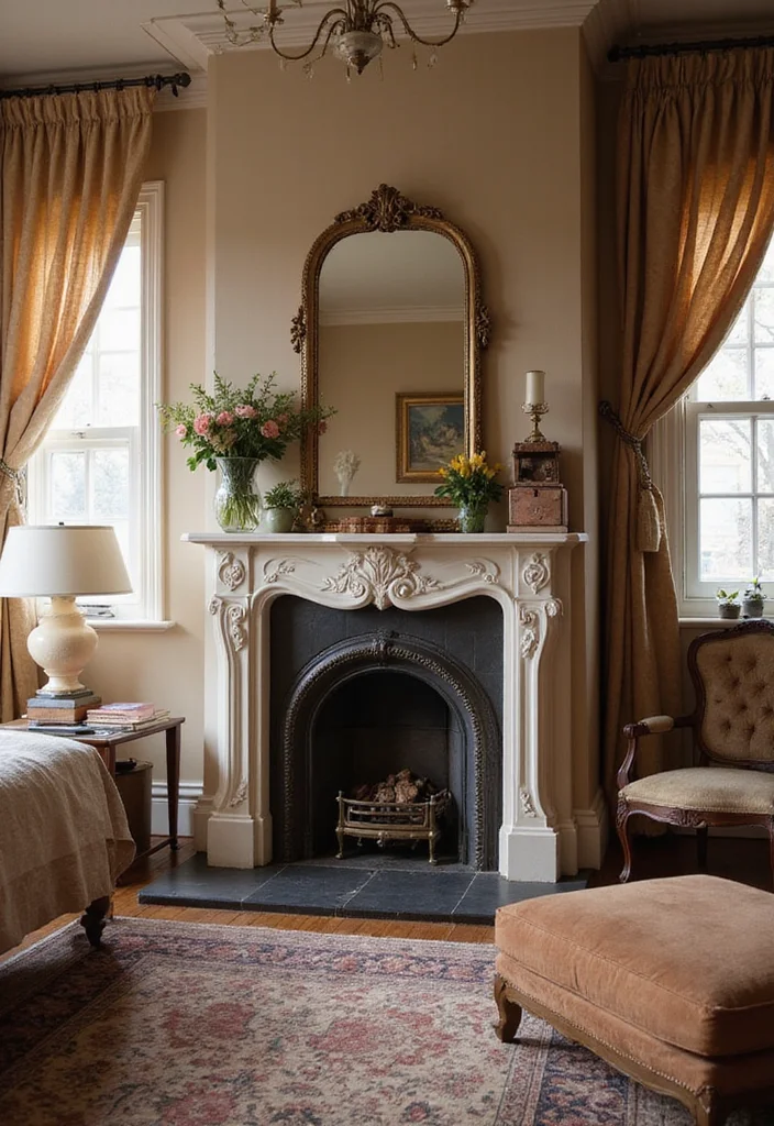 12 Bedroom Fireplace Ideas for Cozy Relaxing Ambience 67 12 Bedroom Fireplace Ideas for Cozy Relaxing Ambience - 7. Vintage-Inspired Fireplace