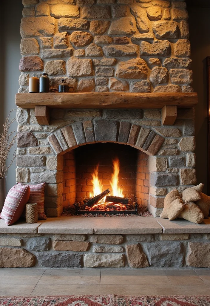 12 Brick Fireplace Ideas for Rustic Lasting Texture - 2. Rustic Stone Blend