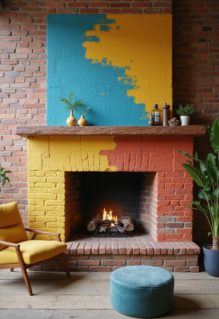 12 Brick Fireplace Ideas for Rustic Lasting Texture - 3. Painted Brick Pop