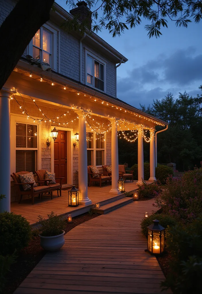 12 Coastal Front Porch Ideas for Breezy Relaxed Charm - 4. Charming Lighting Solutions