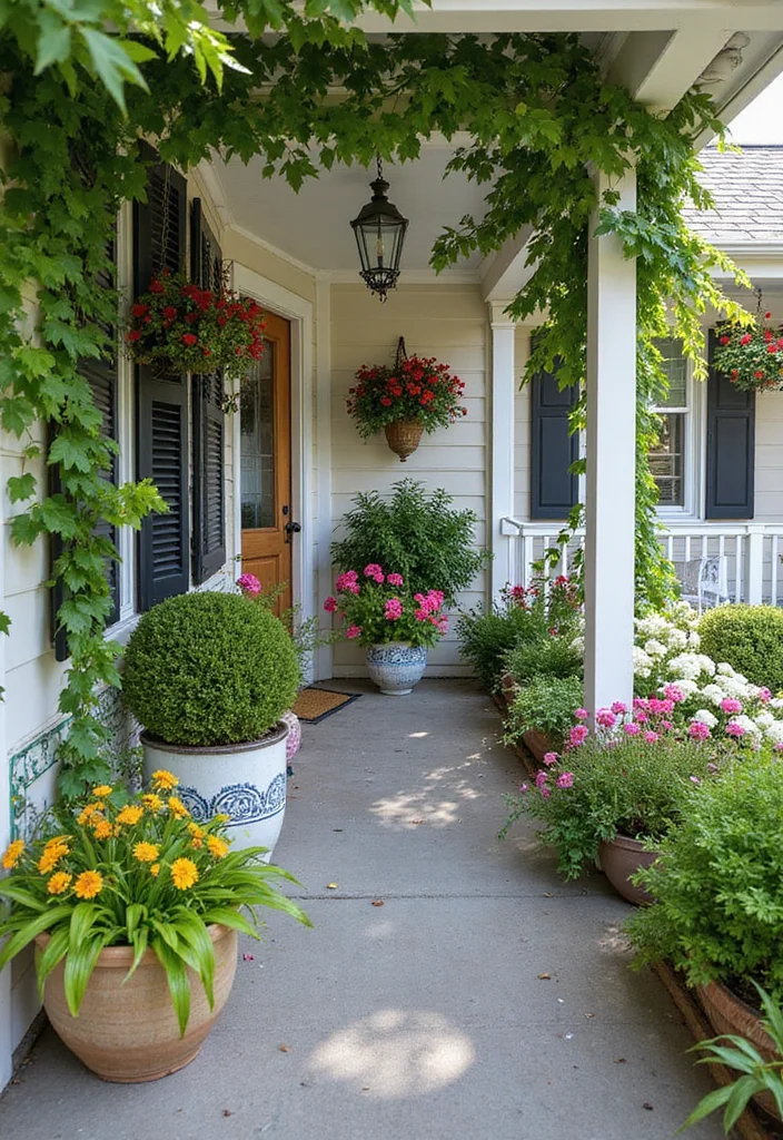 12 Coastal Front Porch Ideas for Breezy Relaxed Charm - 5. Lush Greenery and Florals