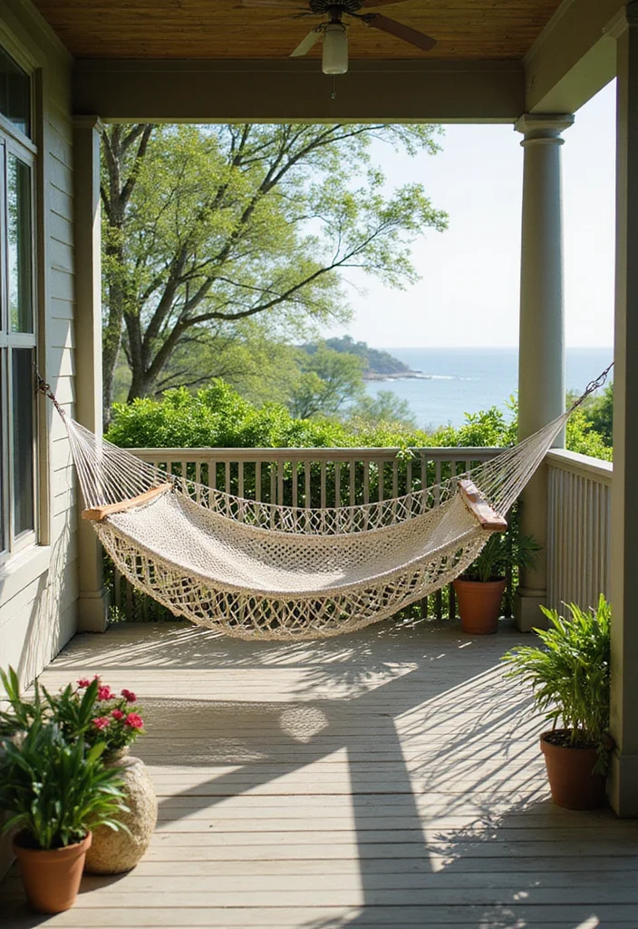 12 Coastal Front Porch Ideas for Breezy Relaxed Charm - 9. Peaceful Hammock Haven