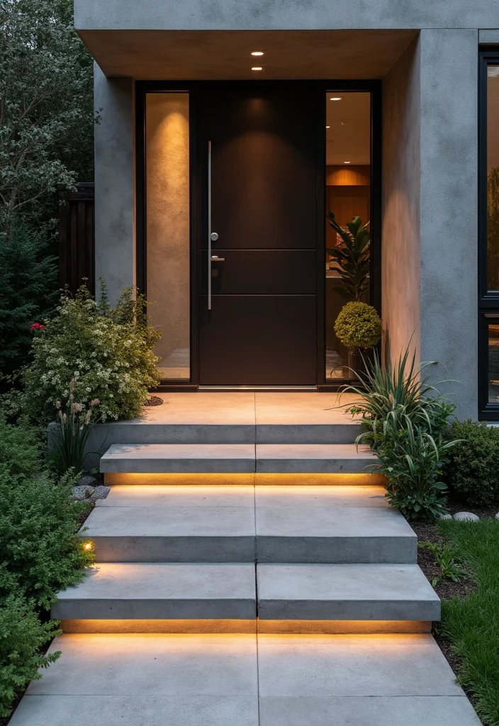 12 Concrete Front Porch Ideas for Clean Modern Durability - 1. Minimalist Concrete Steps