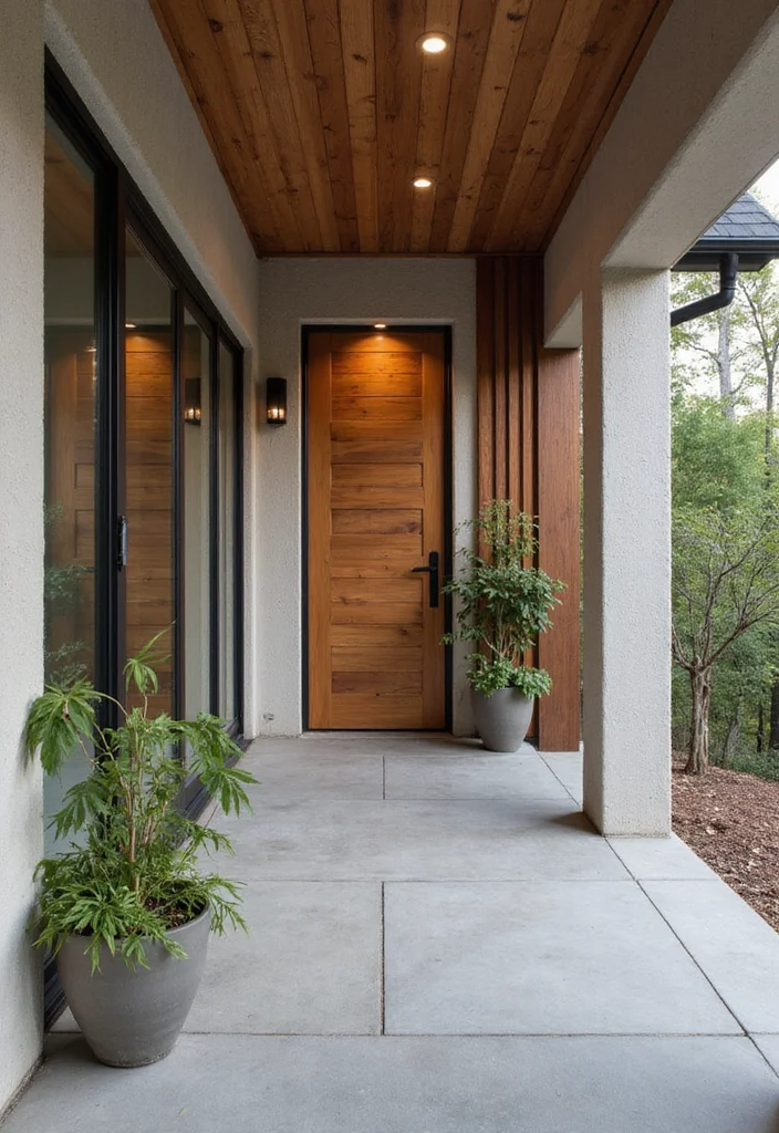 12 Concrete Front Porch Ideas for Clean Modern Durability - 11. Concrete and Wood Combination