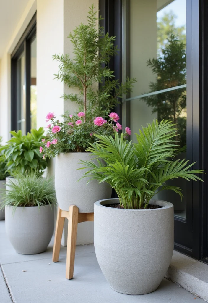 12 Concrete Front Porch Ideas for Clean Modern Durability - 3. Concrete Planters