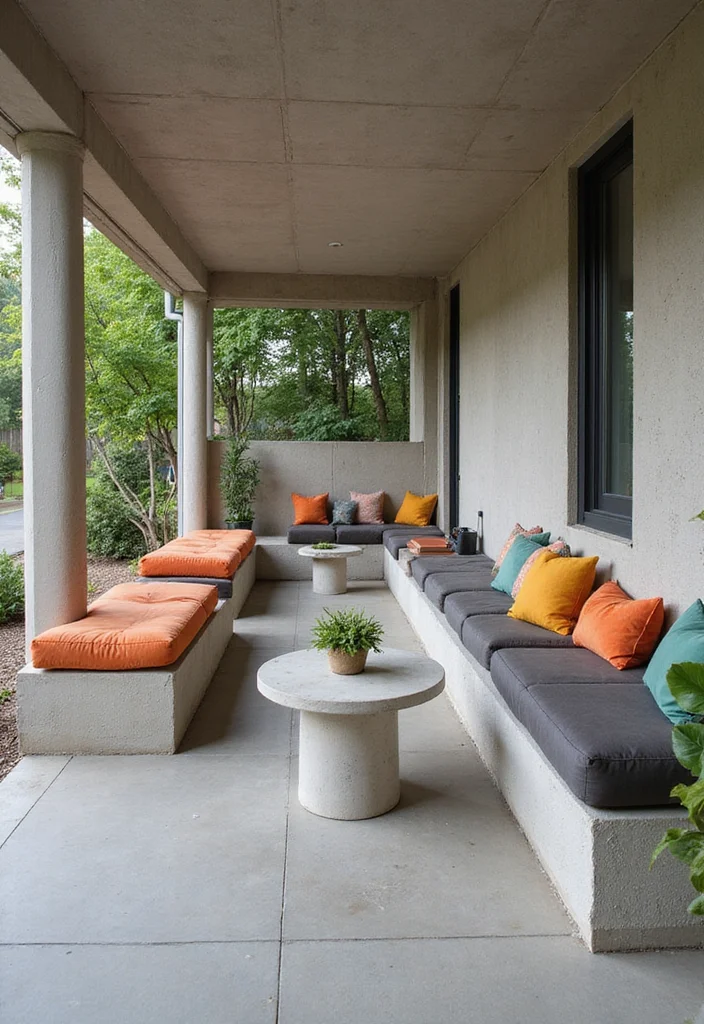 12 Concrete Front Porch Ideas for Clean Modern Durability - 4. Concrete Seating Areas