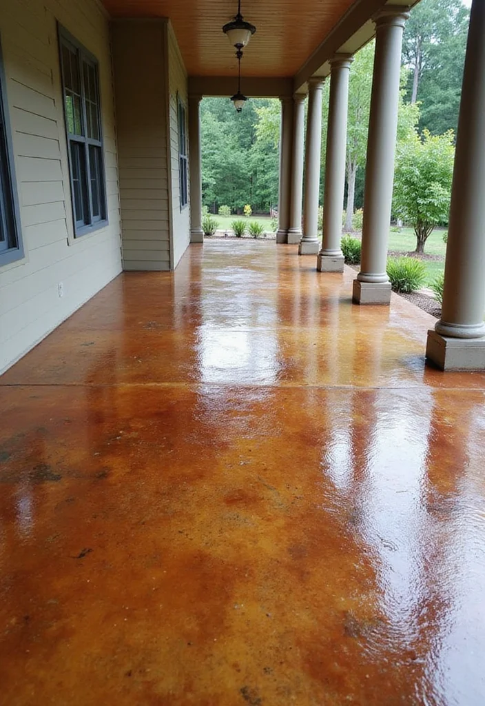 12 Concrete Front Porch Ideas for Clean Modern Durability - 5. Stained Concrete Flooring