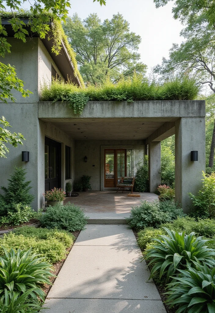 12 Concrete Front Porch Ideas for Clean Modern Durability - 7. Green Roof Integration