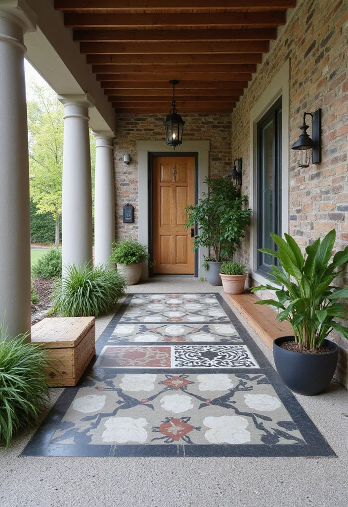 12 Concrete Front Porch Ideas for Clean Modern Durability - 9. Artistic Concrete Patterns