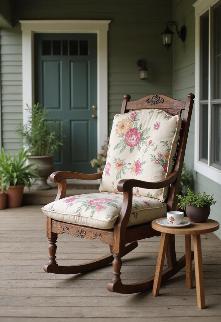 12 Farmhouse Front Porch Ideas for Warm Country Welcome - 1. Vintage Rocking Chair Delight
