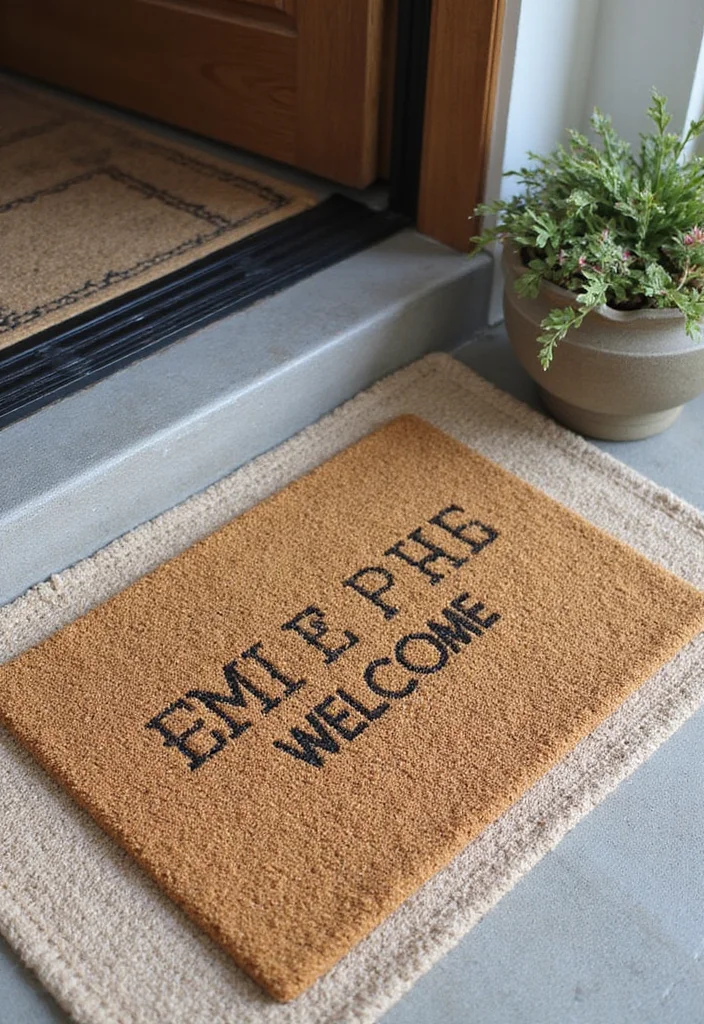 12 Farmhouse Front Porch Ideas for Warm Country Welcome - 3. Rustic Welcome Mats