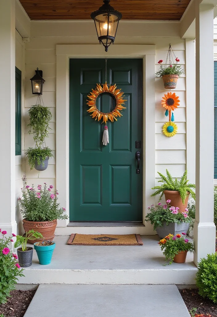 12 Farmhouse Front Porch Ideas for Warm Country Welcome - 6. Whimsical Decor Accents