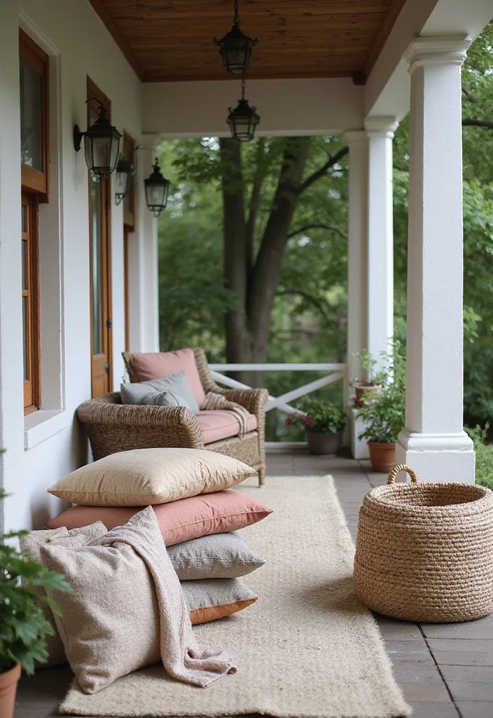 12 Farmhouse Front Porch Ideas for Warm Country Welcome - 8. Layered Textures