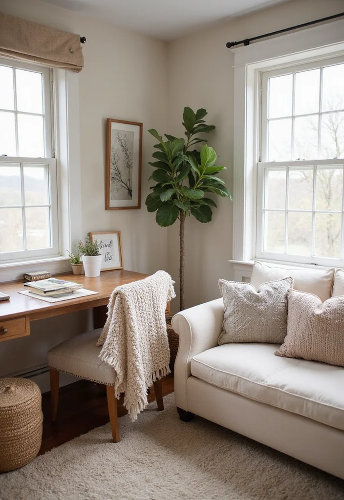 12 Farmhouse Office Ideas for Cozy Rustic Productivity - 2. Cozy Textiles