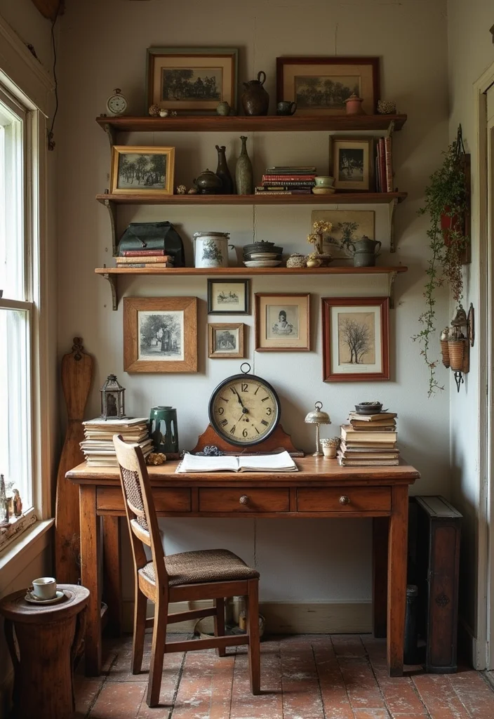 12 Farmhouse Office Ideas for Cozy Rustic Productivity - 3. Vintage Accessories
