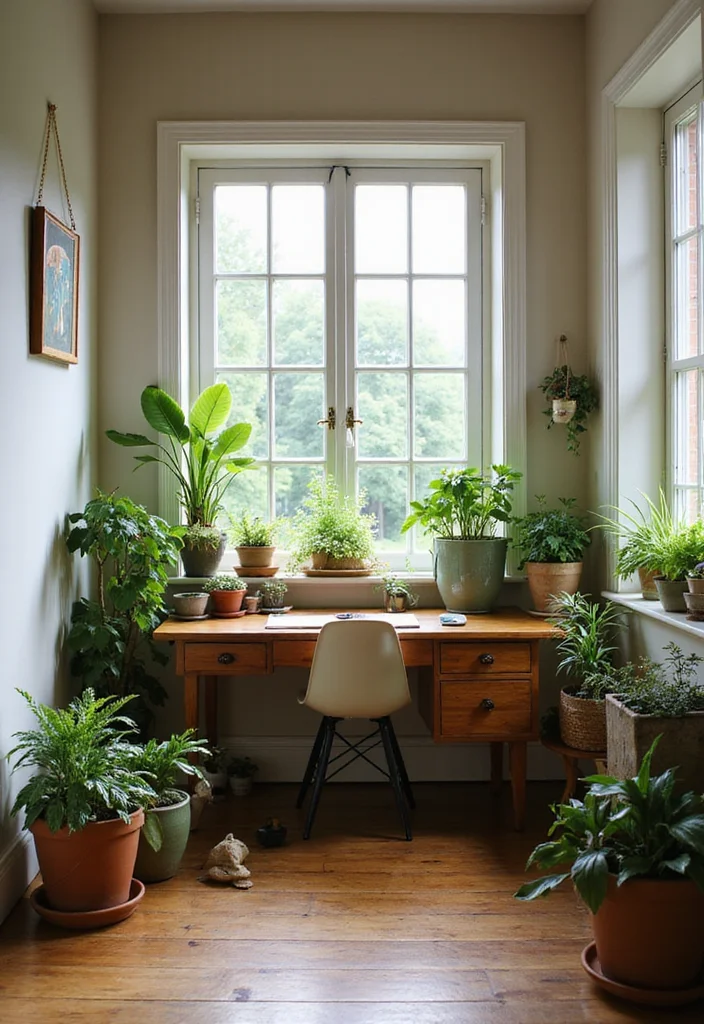 12 Farmhouse Office Ideas for Cozy Rustic Productivity - 5. Natural Light and Greenery