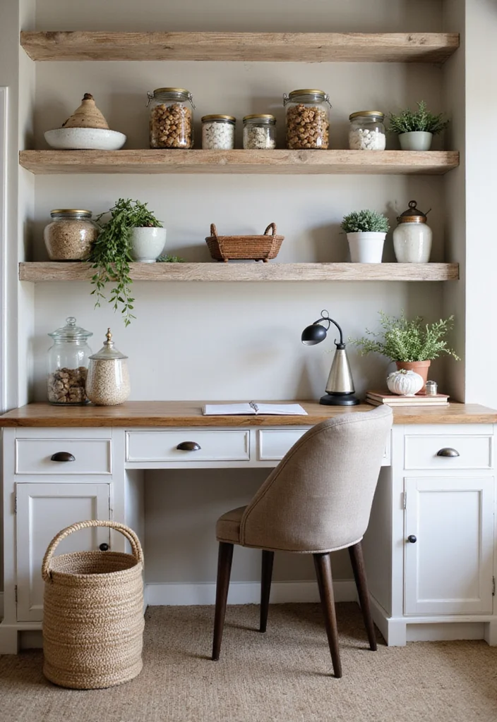 12 Farmhouse Office Ideas for Cozy Rustic Productivity - 6. Functional Storage Solutions