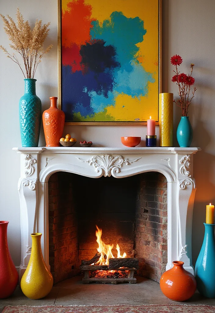 12 Fireplace Mantels Ideas for Classic Decorative Impact - 12. Color Pops